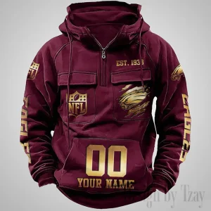 Philadelphia Eagles Long Sleeve Zipper Pocket Clothing Hooded Pullover Male Retro AZVMHD1181