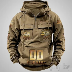 Seattle Seahawks Long Sleeve Zipper Pocket Clothing Hooded Pullover Male Retro AZVMHD1184