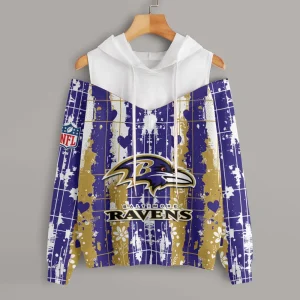 Baltimore Ravens Women's Off Shoulder Hoodie Long Sleeve Drawstring S9CSH327