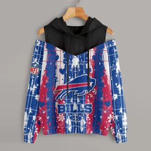Buffalo Bills Women's Off Shoulder Hoodie Long Sleeve Drawstring S9CSH328