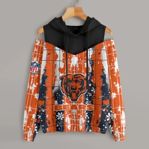 Chicago Bears Women's Off Shoulder Hoodie Long Sleeve Drawstring S9CSH330