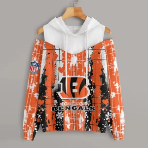 Cincinnati Bengals Women's Off Shoulder Hoodie Long Sleeve Drawstring S9CSH331