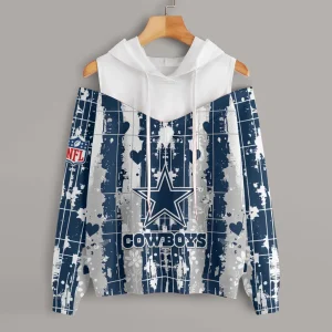 Dallas Cowboys Women's Off Shoulder Hoodie Long Sleeve Drawstring S9CSH333