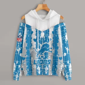 Detroit Lions Women's Off Shoulder Hoodie Long Sleeve Drawstring S9CSH335