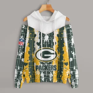 Green Bay Packers Women's Off Shoulder Hoodie Long Sleeve Drawstring S9CSH336