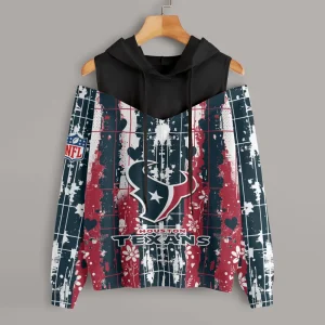Houston Texans Women's Off Shoulder Hoodie Long Sleeve Drawstring S9CSH337