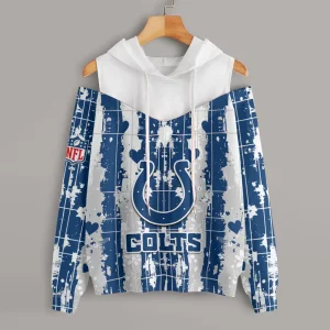 Indianapolis Colts Women's Off Shoulder Hoodie Long Sleeve Drawstring S9CSH338