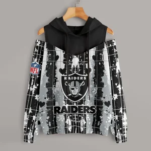 Las Vegas Raiders Women's Off Shoulder Hoodie Long Sleeve Drawstring S9CSH341