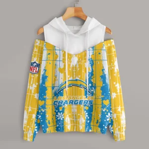 Los Angeles Chargers Women's Off Shoulder Hoodie Long Sleeve Drawstring S9CSH342
