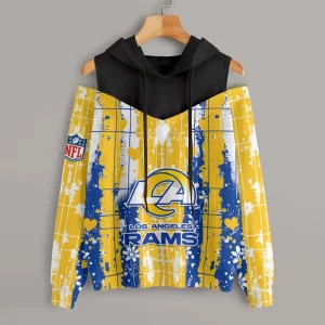 Los Angeles Rams Women's Off Shoulder Hoodie Long Sleeve Drawstring S9CSH343