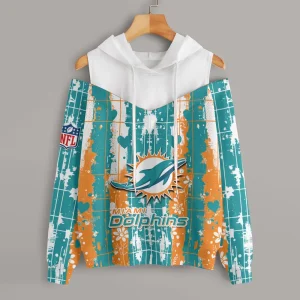 Miami Dolphins Women's Off Shoulder Hoodie Long Sleeve Drawstring S9CSH344