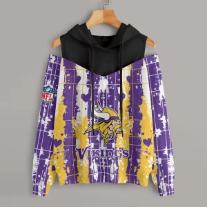 Minnesota Vikings Women's Off Shoulder Hoodie Long Sleeve Drawstring S9CSH345