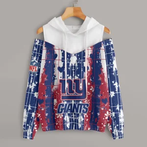 New York Giants Women's Off Shoulder Hoodie Long Sleeve Drawstring S9CSH348