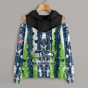 Seattle Seahawks Women's Off Shoulder Hoodie Long Sleeve Drawstring S9CSH353