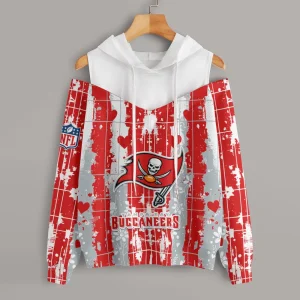 Tampa Bay Buccaneers Women's Off Shoulder Hoodie Long Sleeve Drawstring S9CSH354