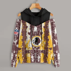 Washington Redskins Women's Off Shoulder Hoodie Long Sleeve Drawstring S9CSH357
