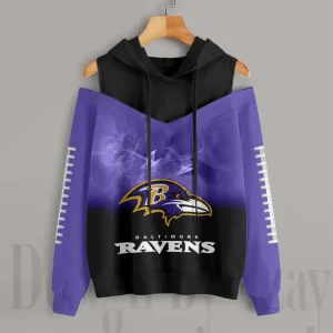 Baltimore Ravens Women's Off Shoulder Hoodie Long Sleeve Drawstring S9CSH360