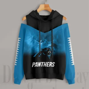 Carolina Panthers Women's Off Shoulder Hoodie Long Sleeve Drawstring S9CSH362