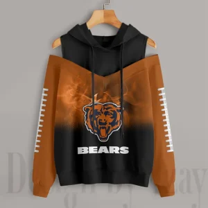 Chicago Bears Women's Off Shoulder Hoodie Long Sleeve Drawstring S9CSH363
