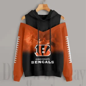 Cincinnati Bengals Women's Off Shoulder Hoodie Long Sleeve Drawstring S9CSH364