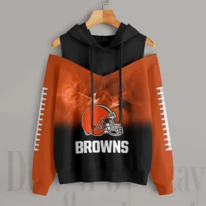 Cleveland Browns Women's Off Shoulder Hoodie Long Sleeve Drawstring S9CSH365