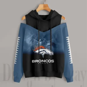 Denver Broncos Women's Off Shoulder Hoodie Long Sleeve Drawstring S9CSH367