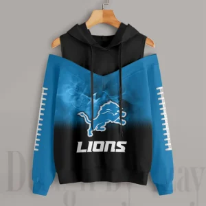 Detroit Lions Women's Off Shoulder Hoodie Long Sleeve Drawstring S9CSH368