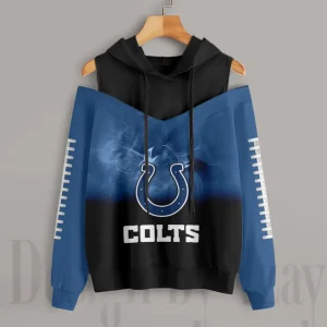 Indianapolis Colts Women's Off Shoulder Hoodie Long Sleeve Drawstring S9CSH371