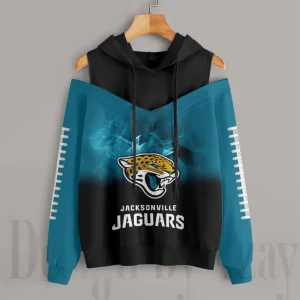 Jacksonville Jaguars Women's Off Shoulder Hoodie Long Sleeve Drawstring S9CSH372