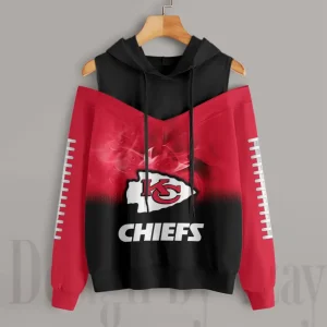 Kansas City Chiefs Women's Off Shoulder Hoodie Long Sleeve Drawstring S9CSH373