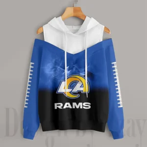 Los Angeles Rams Women's Off Shoulder Hoodie Long Sleeve Drawstring S9CSH376
