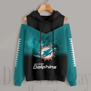 Miami Dolphins Women's Off Shoulder Hoodie Long Sleeve Drawstring S9CSH377