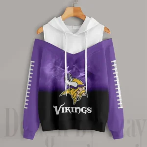 Minnesota Vikings Women's Off Shoulder Hoodie Long Sleeve Drawstring S9CSH378