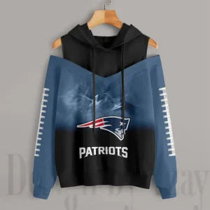 New England Patriots Women's Off Shoulder Hoodie Long Sleeve Drawstring S9CSH379