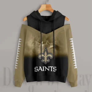 New Orleans Saints Women's Off Shoulder Hoodie Long Sleeve Drawstring S9CSH380