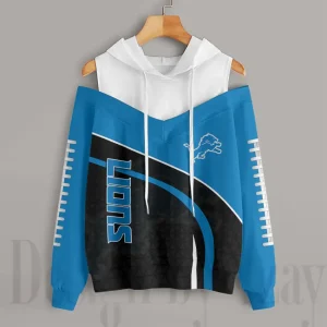 Detroit Lions Women's Off Shoulder Hoodie Long Sleeve Drawstring S9CSH400
