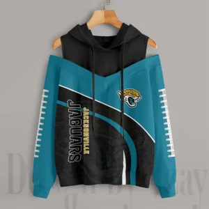 Jacksonville Jaguars Women's Off Shoulder Hoodie Long Sleeve Drawstring S9CSH404