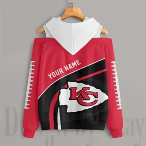 Kansas City Chiefs Women's Off Shoulder Hoodie Long Sleeve Drawstring S9CSH405