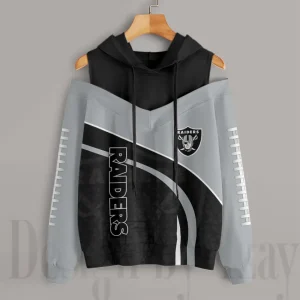 Las Vegas Raiders Women's Off Shoulder Hoodie Long Sleeve Drawstring S9CSH406