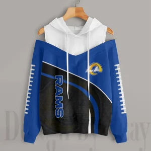 Los Angeles Rams Women's Off Shoulder Hoodie Long Sleeve Drawstring S9CSH408
