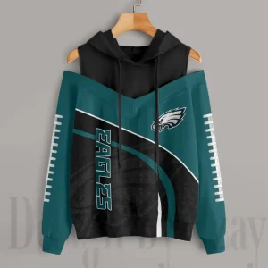 Philadelphia Eagles Women's Off Shoulder Hoodie Long Sleeve Drawstring S9CSH415