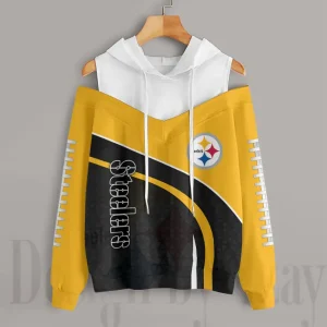 Pittsburgh Steelers Women's Off Shoulder Hoodie Long Sleeve Drawstring S9CSH416