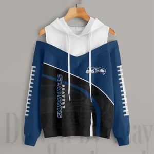 Seattle Seahawks Women's Off Shoulder Hoodie Long Sleeve Drawstring S9CSH418