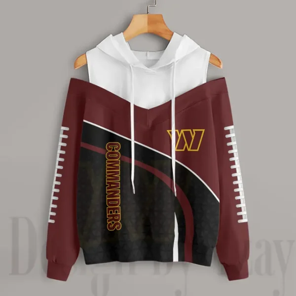 Washington Commanders Women's Off Shoulder Hoodie Long Sleeve Drawstring S9CSH421