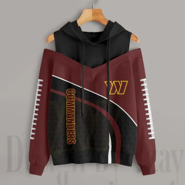 Washington Commanders Women's Off Shoulder Hoodie Long Sleeve Drawstring S9CSH421 - Image 3