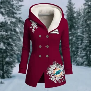 Miami Dolphins Hooded Fleece Jacket Warm And Cold Proof Ladies Coat Winter SPTHFWAPLC003