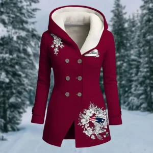 New England Patriots Hooded Fleece Jacket Warm And Cold Proof Ladies Coat Winter SPTHFWAPLC009