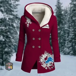 Detroit Lions Hooded Fleece Jacket Warm And Cold Proof Ladies Coat Winter SPTHFWAPLC026