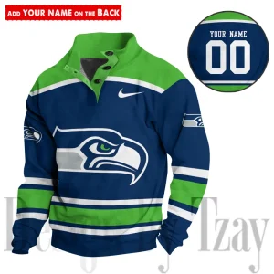 Seattle Seahawks Casual Long Sleeve Button Up Sweatshirt S9DBSCH2313