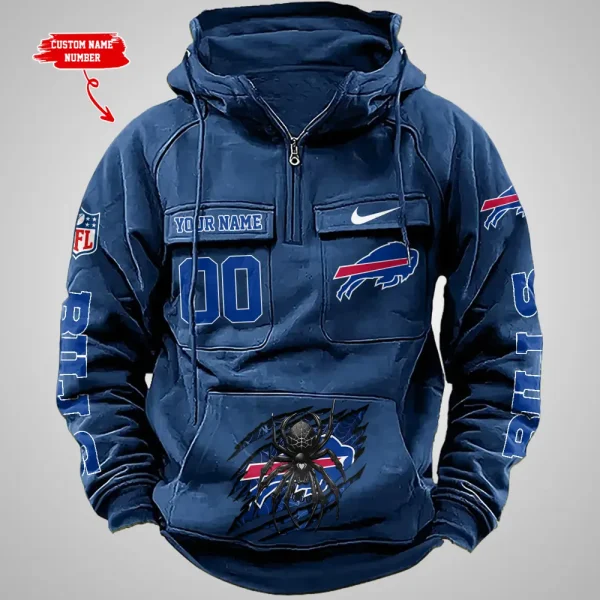 Buffalo Bills Long Sleeve Zipper Pocket Clothing Hooded Pullover Male Retro AZVMHD1191 - Image 4